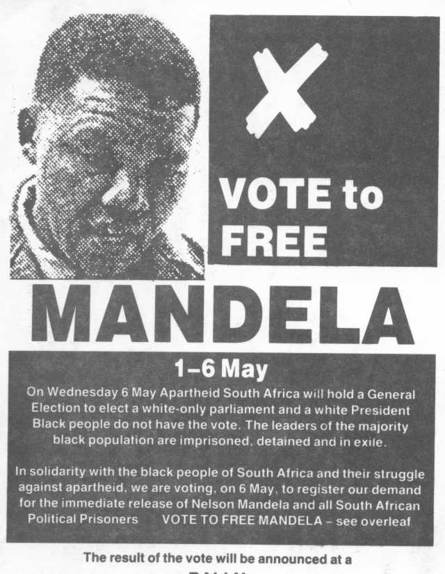 Vote Mandela postcard, May 1987 (Source: Gavin Brown)