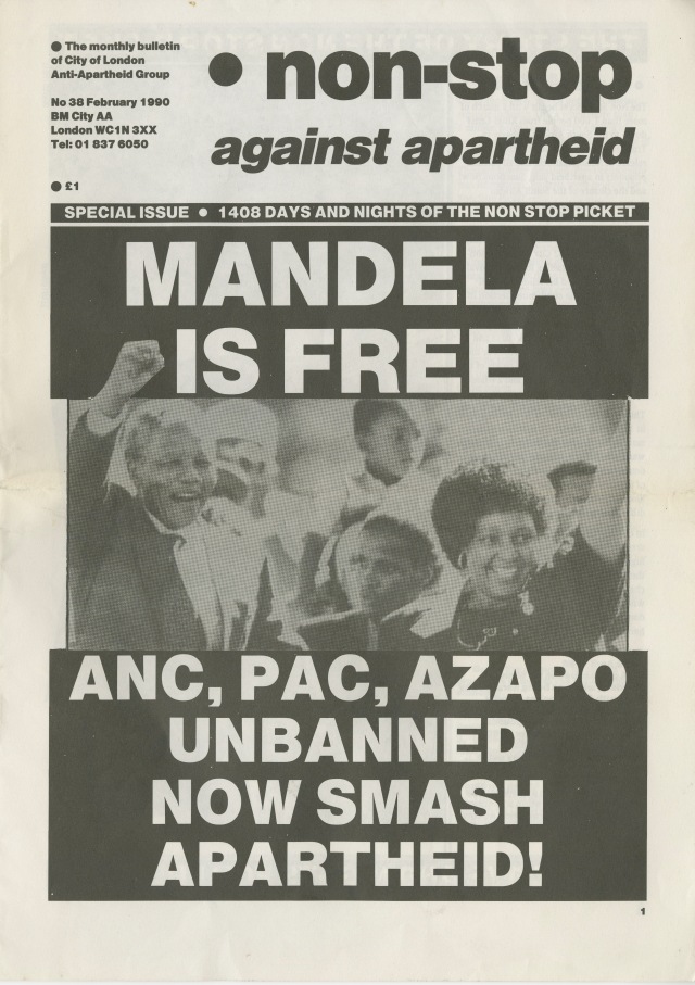 Celebratory issue of Non-Stop Against Apartheid issued on 24 February 1990 (Source: City Group)
